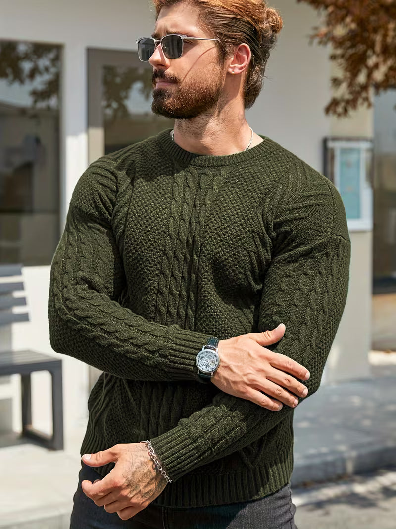 Eiduks - Pull Classique à col Rond et Motif Torsadé