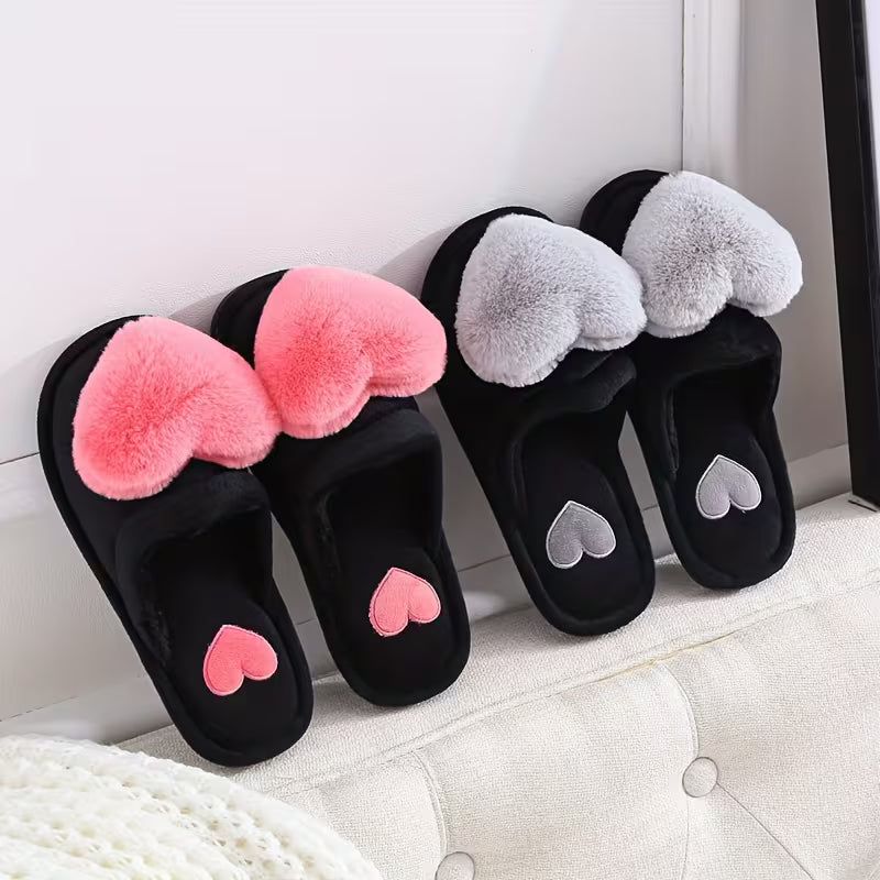 Zeliha - Pantoufles en Peluche en Forme De Cœur Avec Semelles Antidérapantes