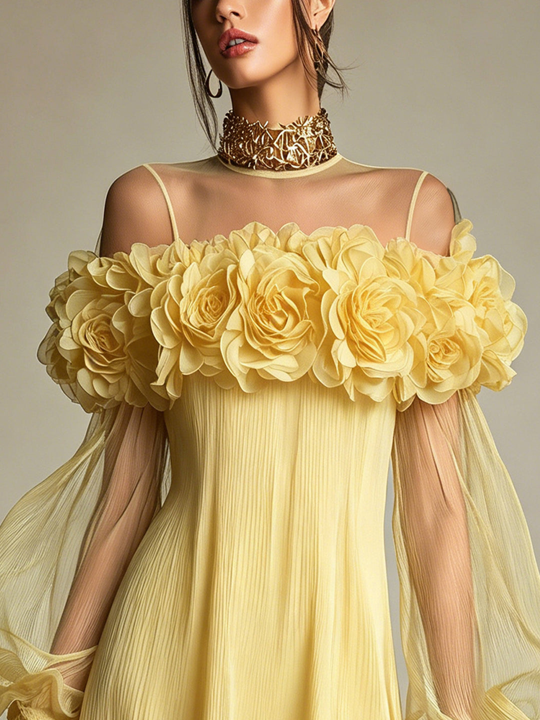 Liziana - Mini-Robe Plissée Avec Ornements Floraux En 3D