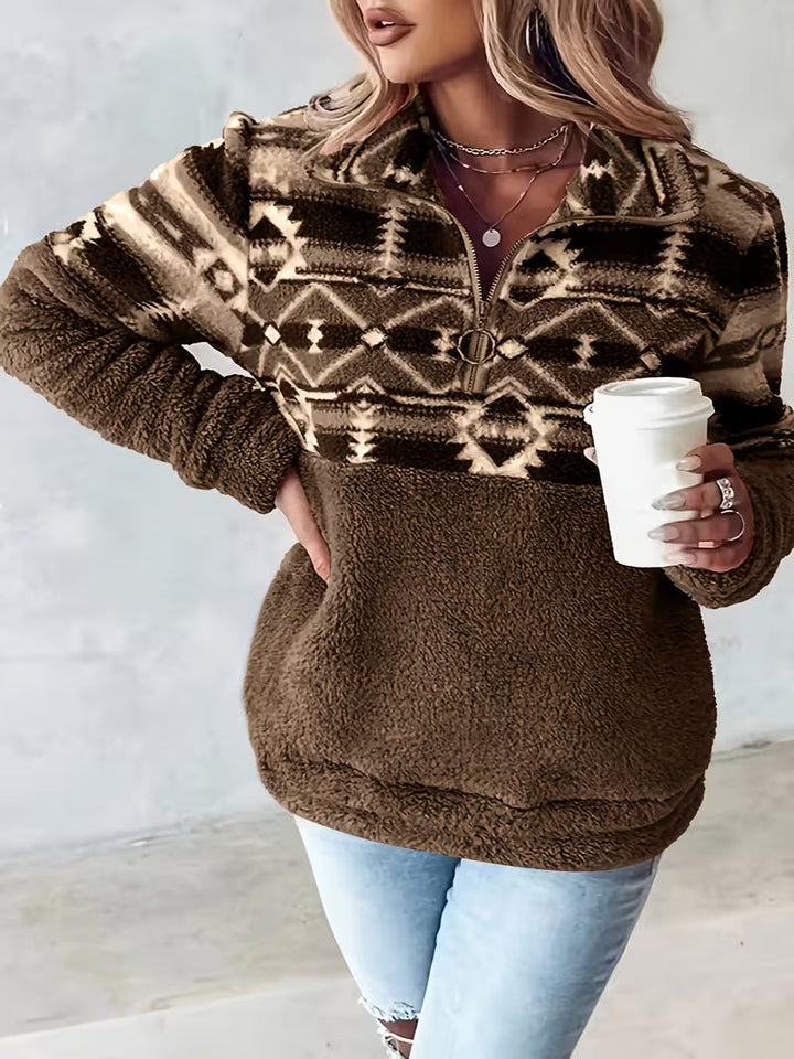 Limina - Sweat-Shirt Teddy À Demi-Zip Et Motif Géométrique