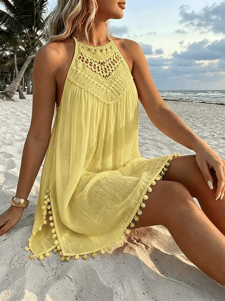 Shiena - Robe Élégante en Dentelle AU Crochet À Col Licou