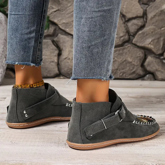 Viktoriy - Bottines Plates à Imprimé Chat et Boucle