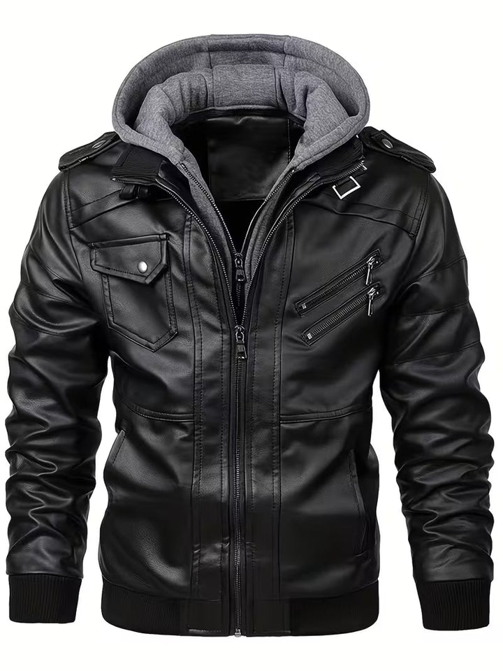 Bryndan - Veste à Capuche en Simili Cuir