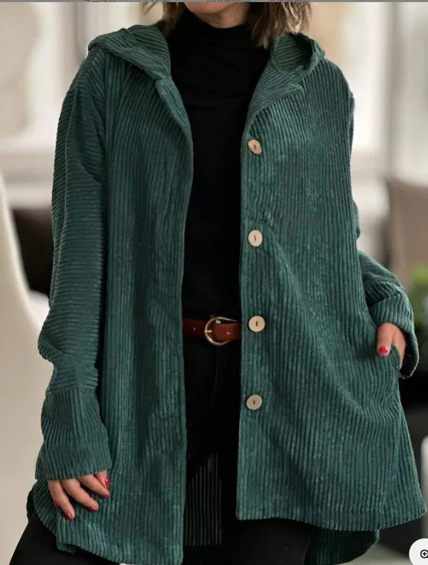 Tezila - Manteau Chic À Capuche en Velours Côtelé