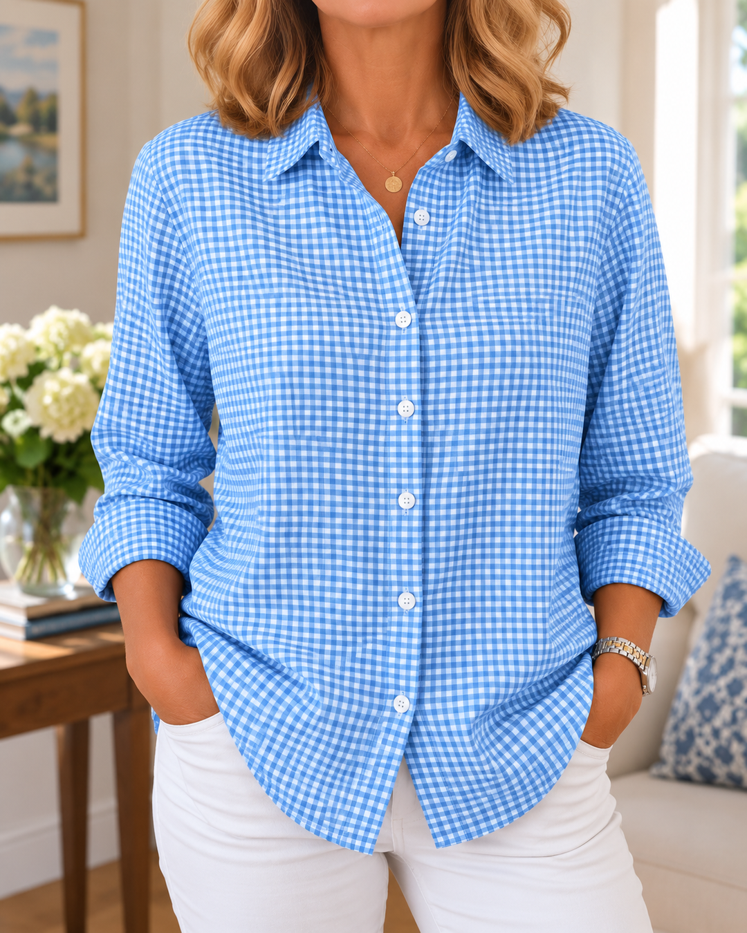 Colien - Chemise à Manches Longues en Vichy Avec Boutons