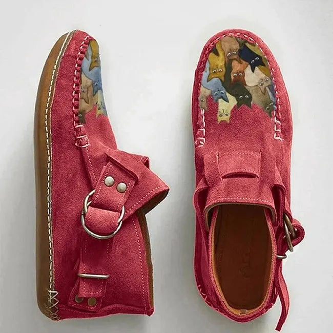 Viktoriy - Bottines Plates à Imprimé Chat et Boucle