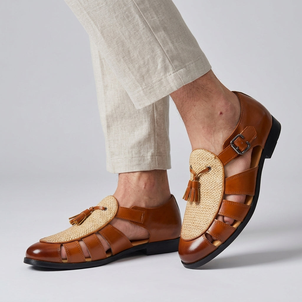 Andarson - Sandales en Cuir à Pompons et Bout Fermé