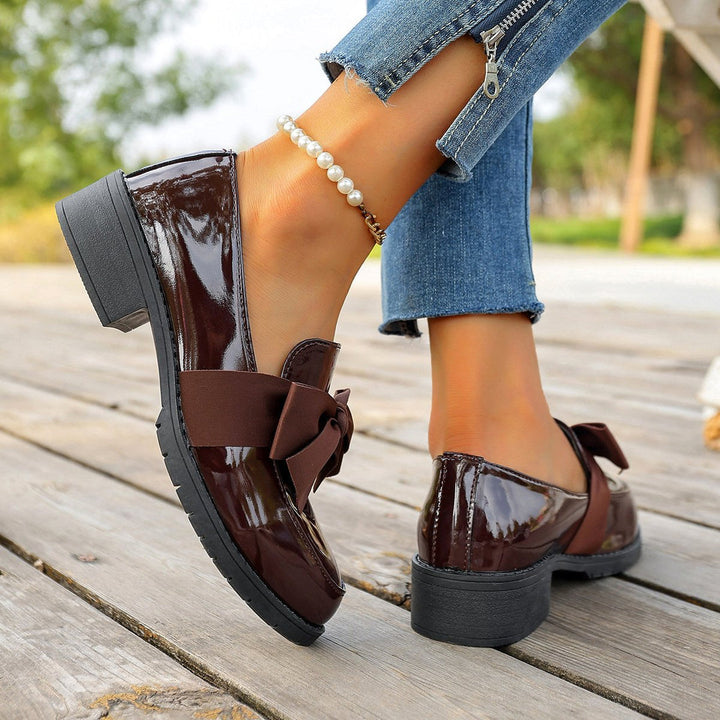 Ziena - Mocassins en Cuir Verni Ornés D'un Nœud