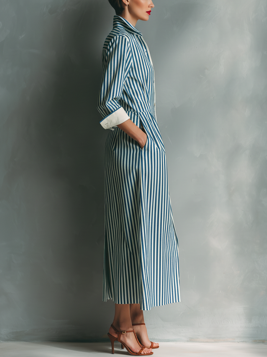 Makeda - Robe Chemise Rayée Avec Poche Poitrine