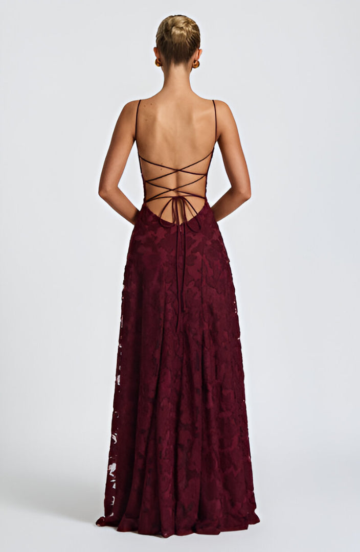Alona - Robe Longue en Dentelle Florale À Bretelles Fines