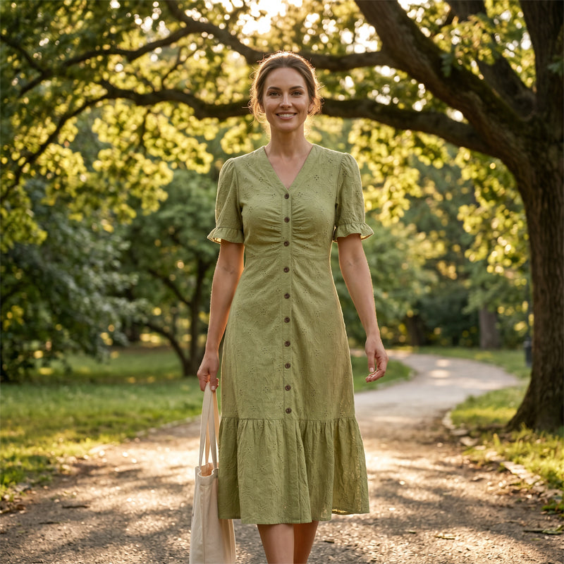 Stellah - Robe Midi Élégante À Manches Bouffantes