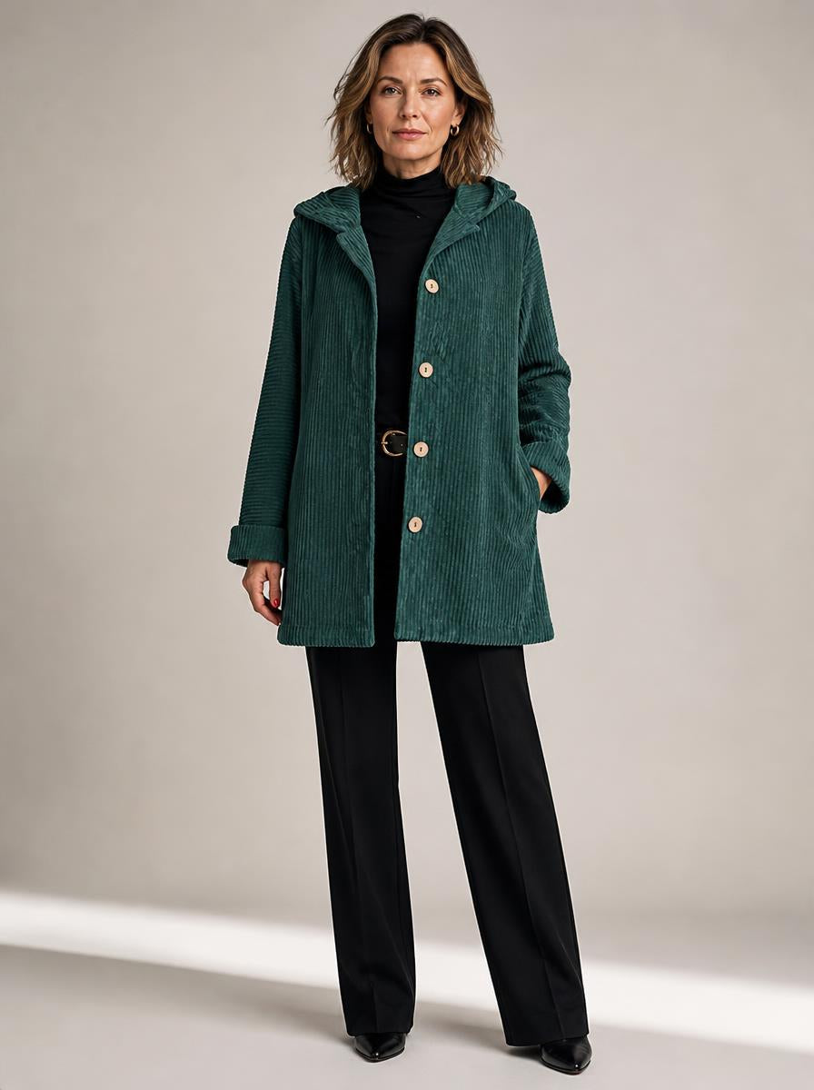 Tezila - Manteau Chic À Capuche en Velours Côtelé