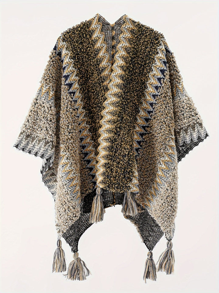 Briana - Cape Couverture À Franges Et Rayures Veste De Voyage