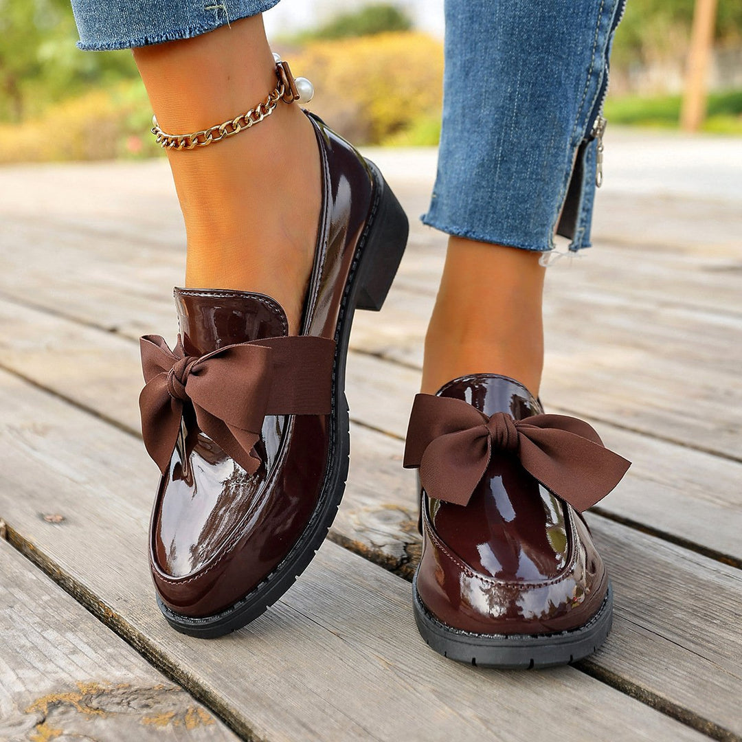 Ziena - Mocassins en Cuir Verni Ornés D'un Nœud
