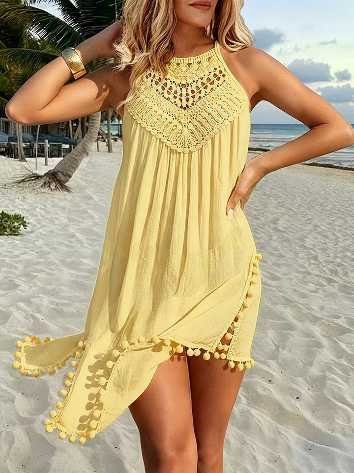 Shiena - Robe Élégante en Dentelle AU Crochet À Col Licou