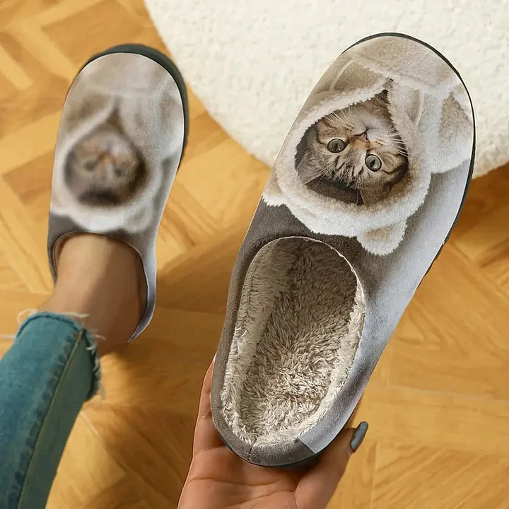 Marren - Chaussons 3d Confortables À Motif De Visage De Chat À Enfiler