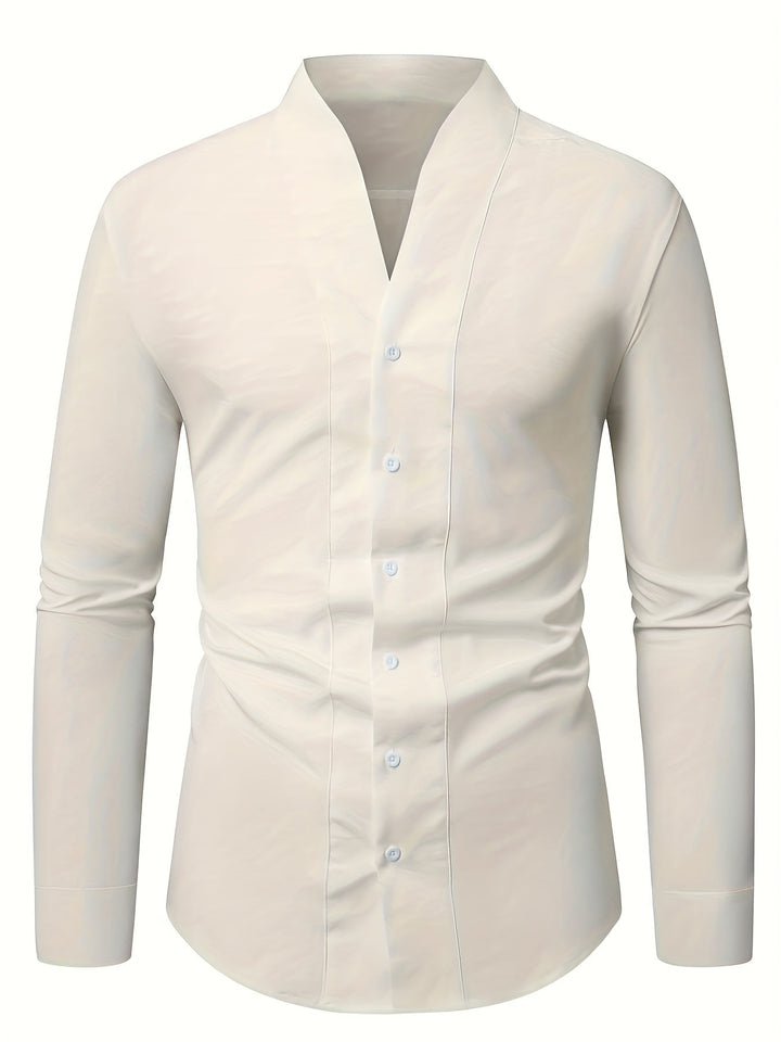 Almasbek - Chemise À Col en V Et Manches Longues Coupe Ajustée