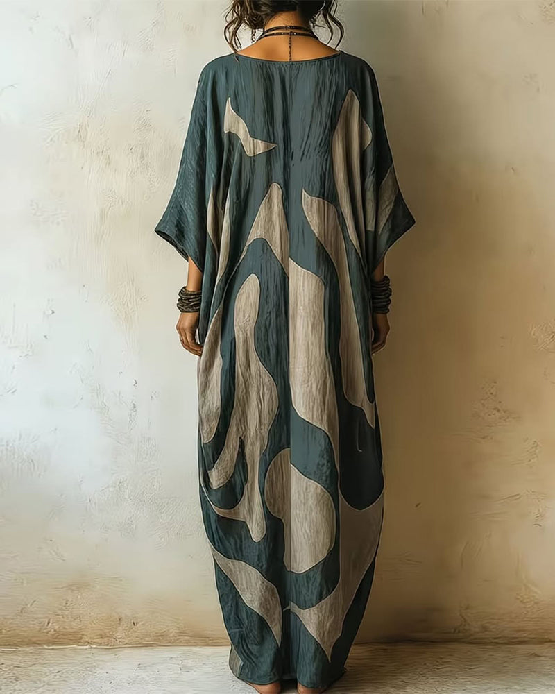 Valarien - Robe Longue Ample À Col en V Et Motif Abstrait