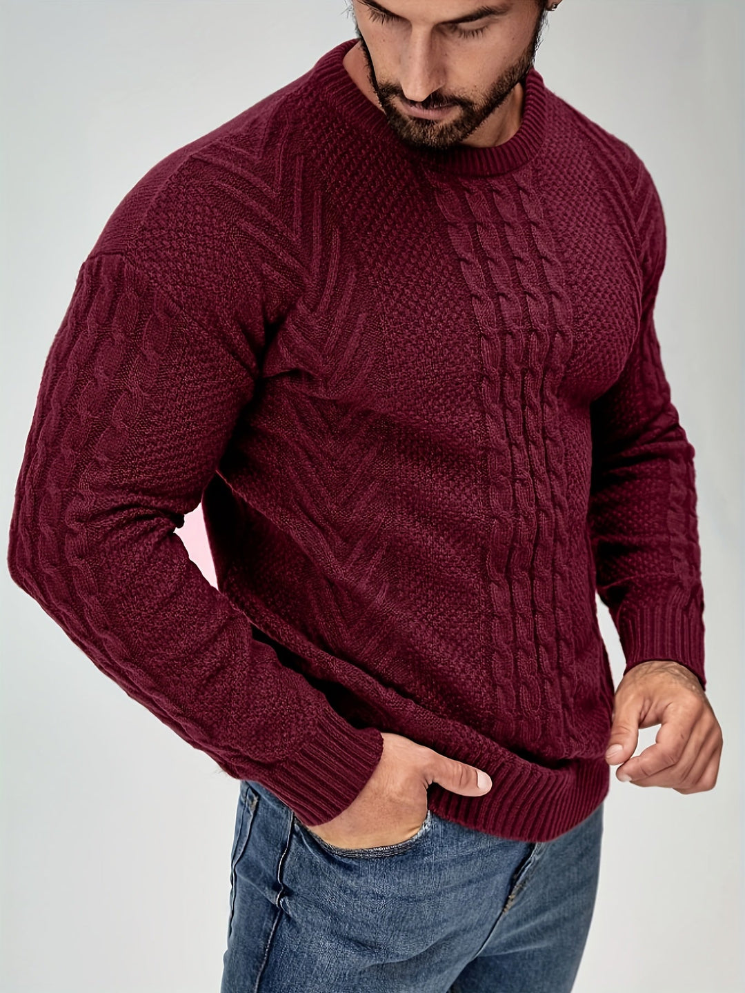 Eiduks - Pull Classique à col Rond et Motif Torsadé