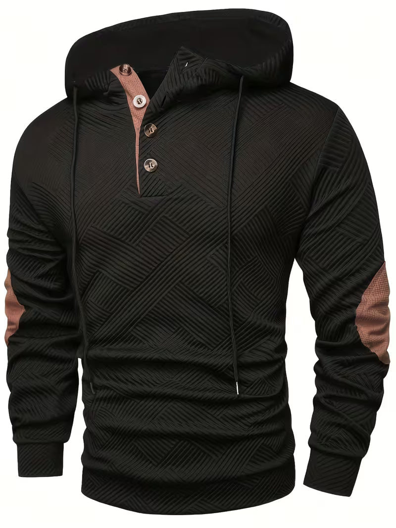 Alejandro - Textured Hooded Sweatshirt with Contrast Elbow Patches