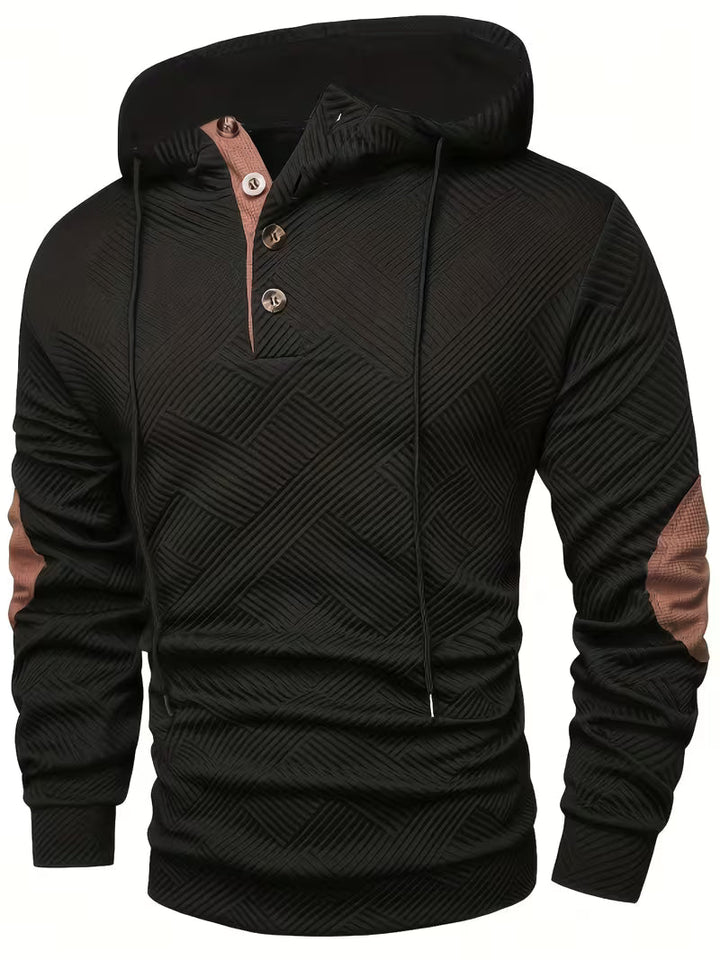Alejandro - Textured Hooded Sweatshirt with Contrast Elbow Patches