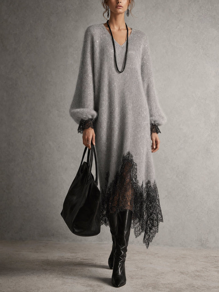 Samyra - Robe Midi en Maille Avec De La Dentelle