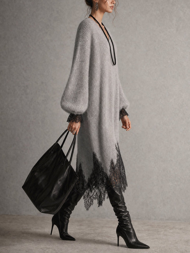 Samyra - Robe Midi en Maille Avec De La Dentelle