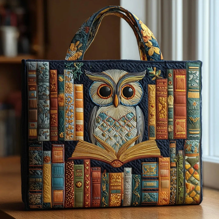 Tyliana - Sac Fourre-Tout Matelassé « Bibliothèque» Avec Motif De Chouette Brodé