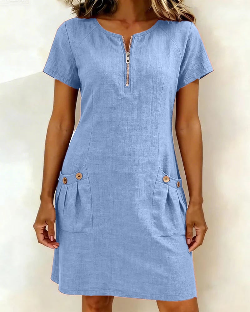 Krystan - Robe Utilitaire À Manches Courtes Et Fermeture Éclair Sur Le Devant