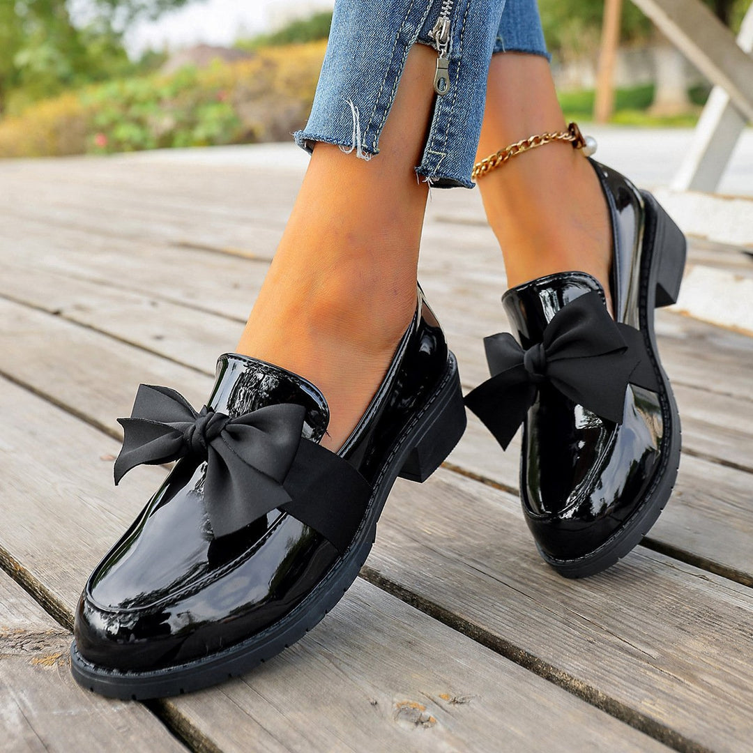 Ziena - Mocassins en Cuir Verni Ornés D'un Nœud