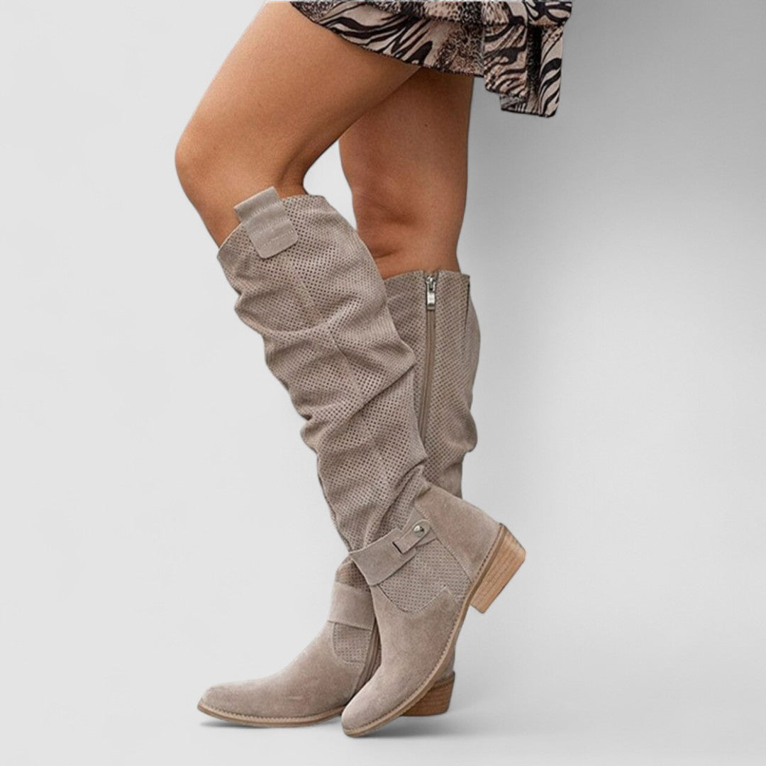 Yesinia - Bottes en Daim Montant Jusqu'aux Genoux Avec Fermeture Éclair