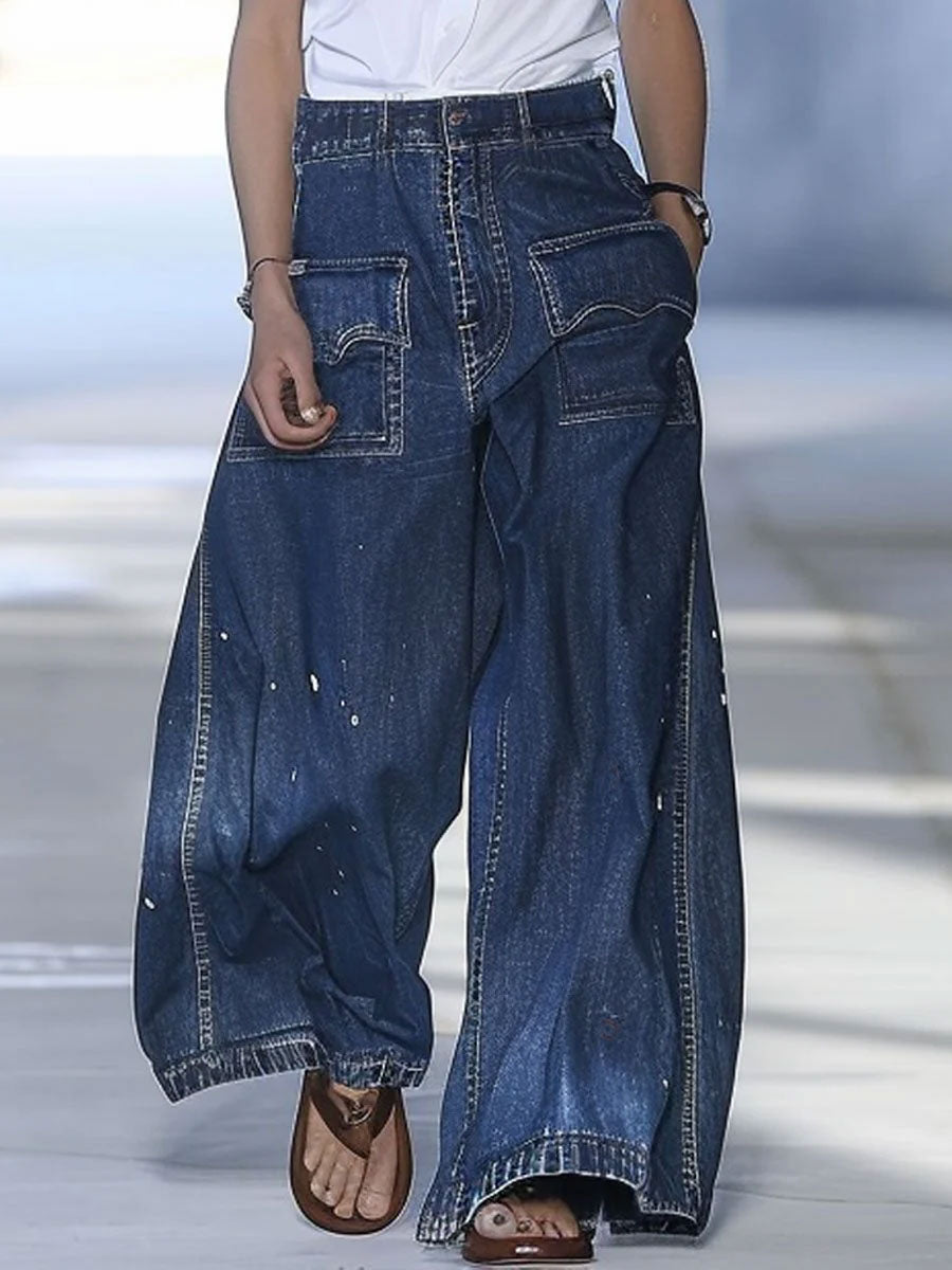 Azize - Jean en Denim Ample À Multiples Poches