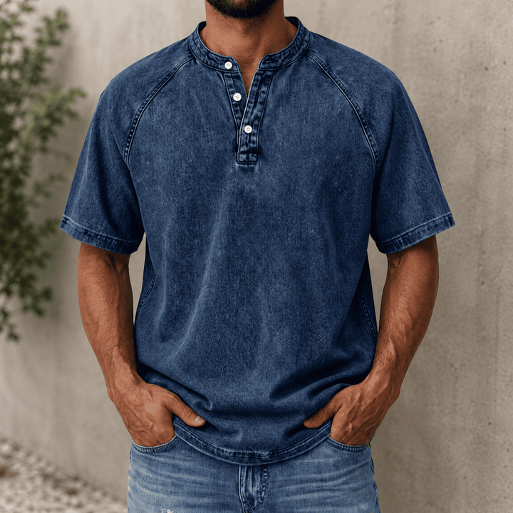 Zerric - Chemise Henley En Denim à Manches Courtes