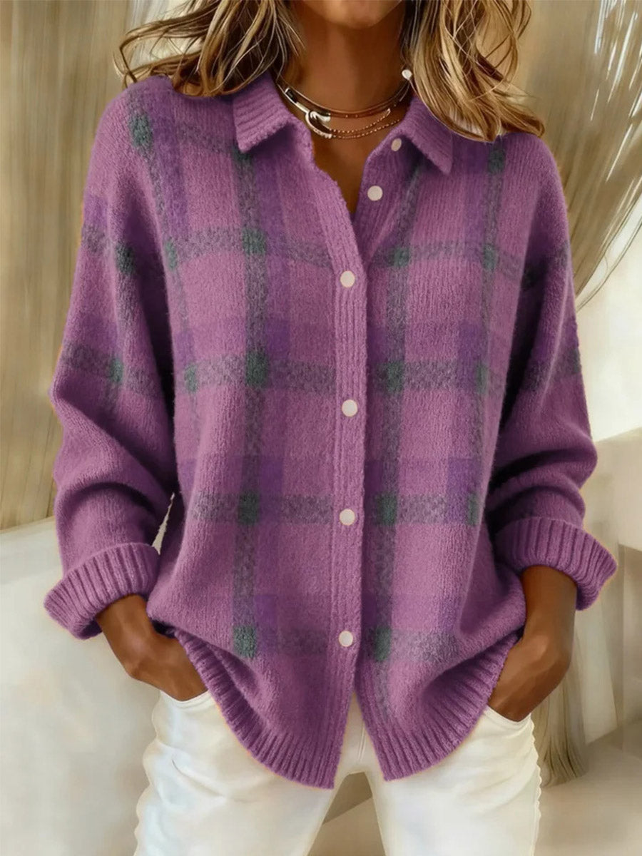 Ratri - Cardigan en Maille À Boutons À Motif Écossais