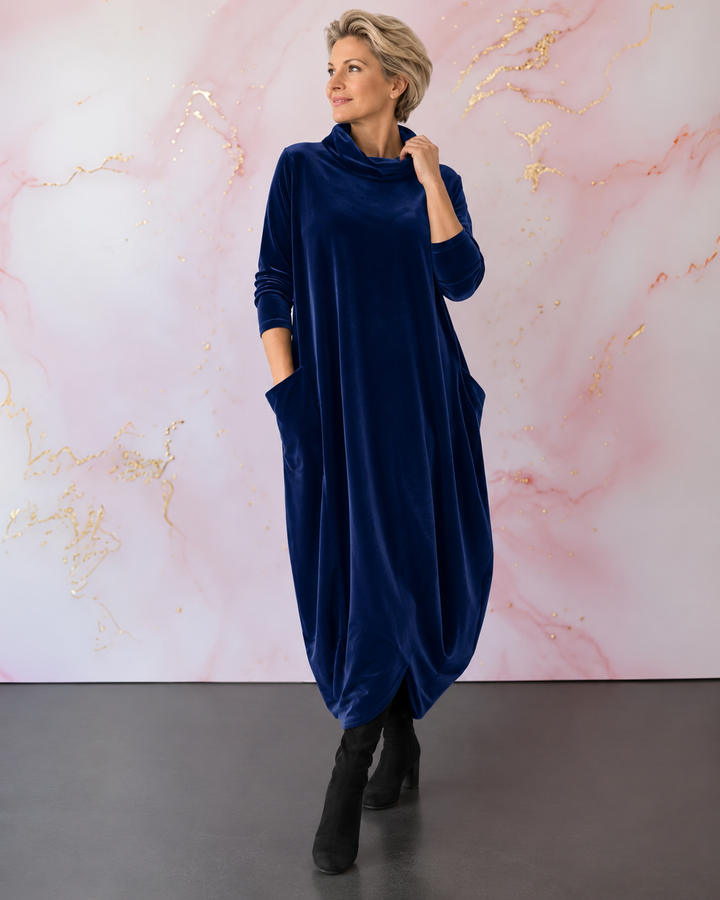 Lellina - Robe Longue Ample À Col Montant en Velours
