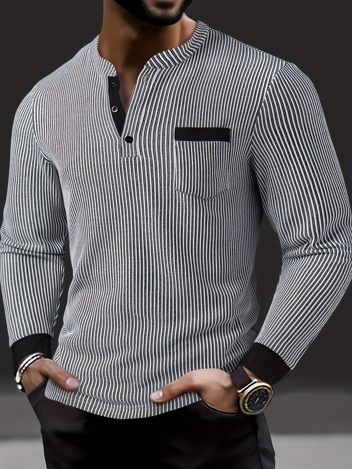 Deegan - Chemise Henley À Manches Longues Et Col Rayé Texturé