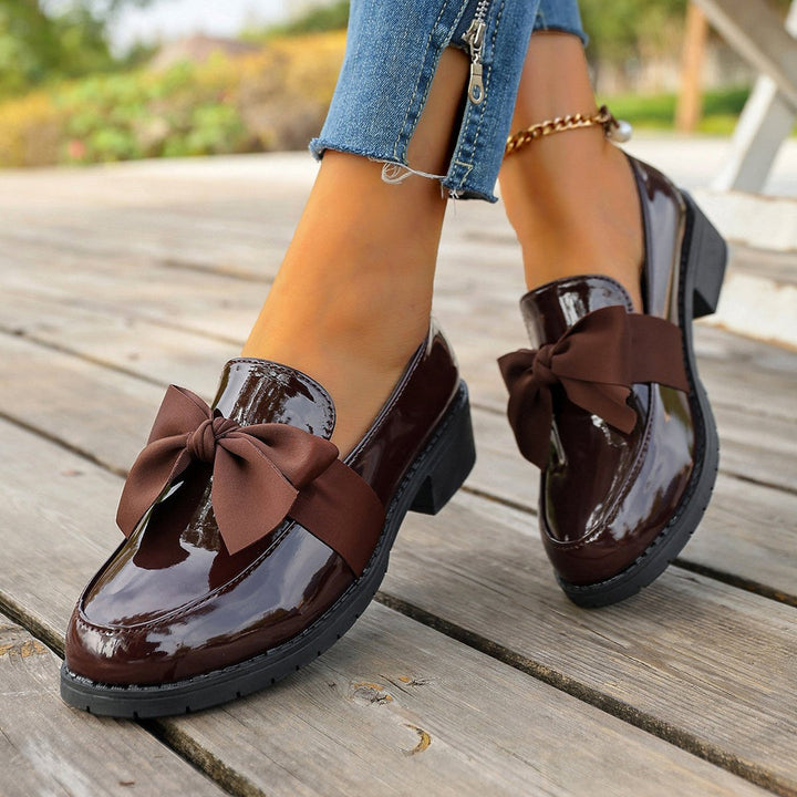 Ziena - Mocassins en Cuir Verni Ornés D'un Nœud