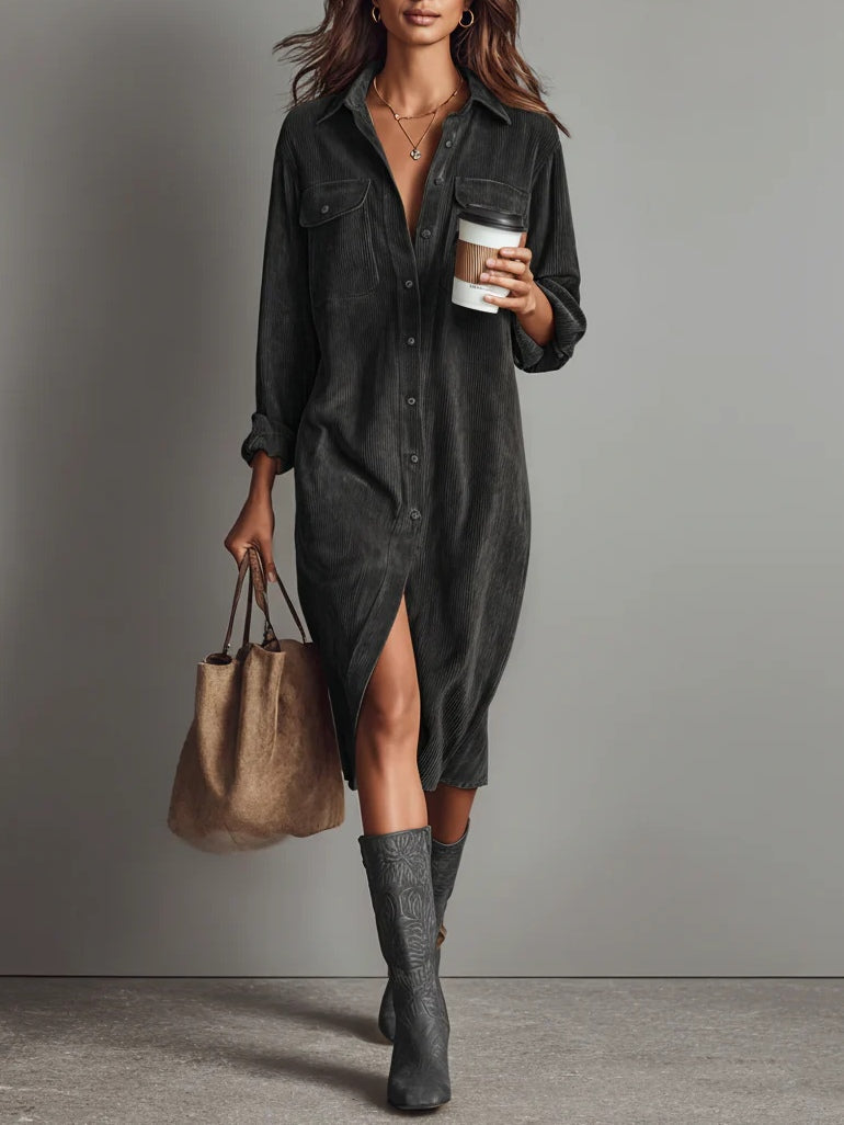 Nurcan - Robe-Chemise en Velours Côtelé Avec Poches