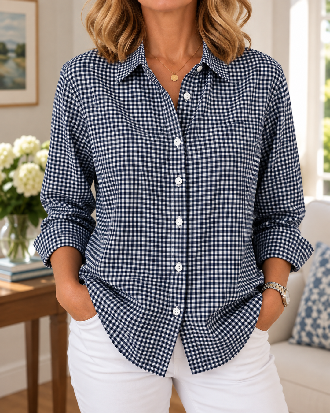 Colien - Chemise à Manches Longues en Vichy Avec Boutons
