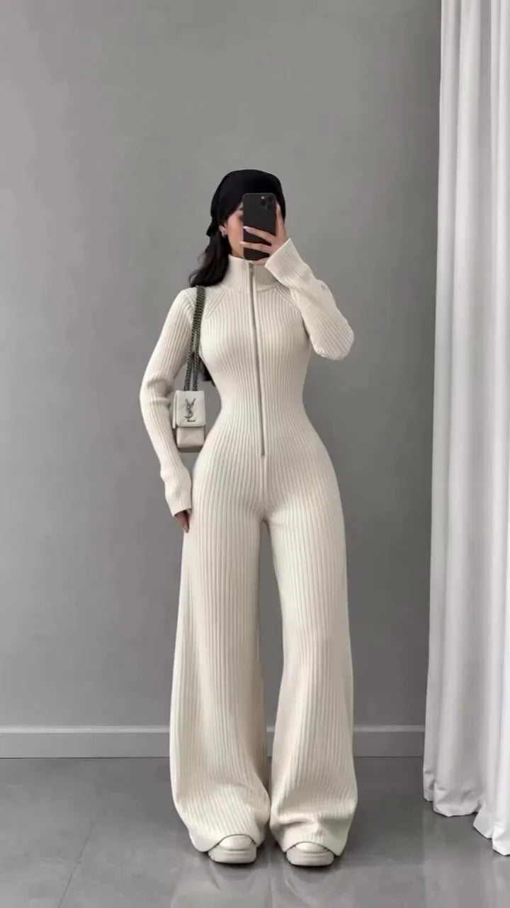 Libby - Combinaison À Jambes Larges en Maille Côtelée