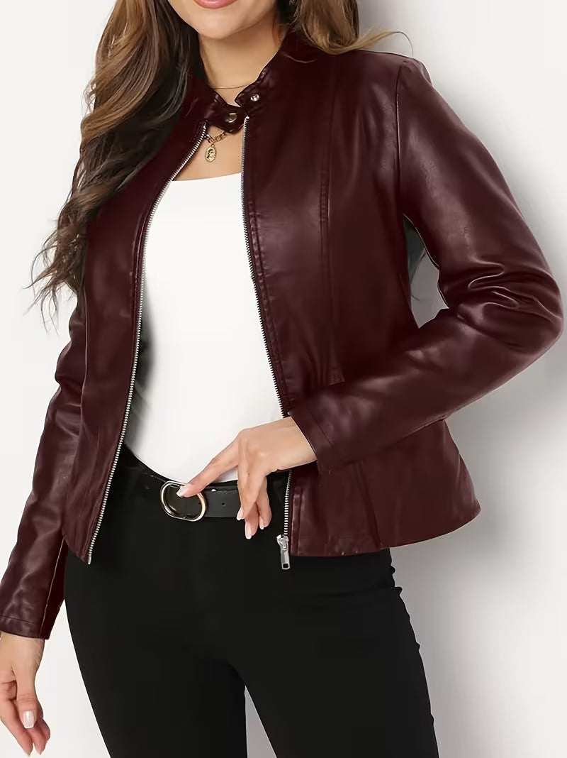 Siliena - Veste Élégante en Simili Cuir Avec Fermeture Éclair