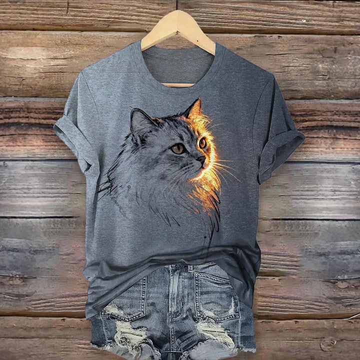 Meyya - T-Chemise Décontracté à Imprimé Chat
