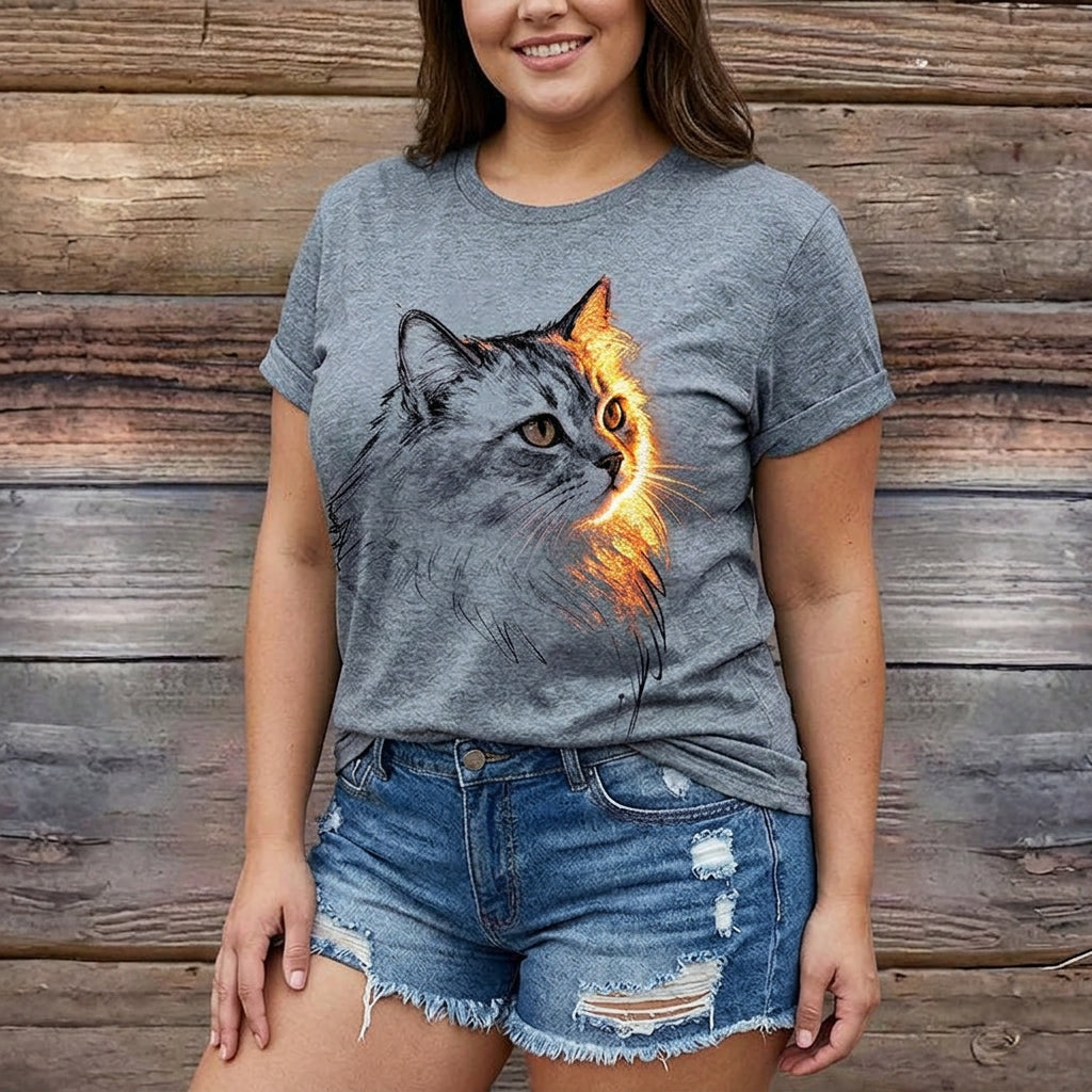 Meyya - T-Chemise Décontracté à Imprimé Chat
