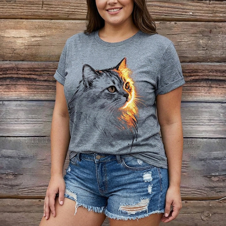 Meyya - T-Chemise Décontracté à Imprimé Chat