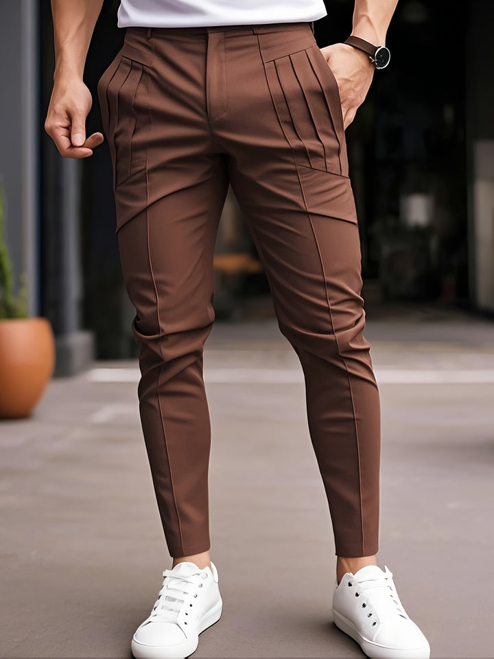 Alexey - Pantalon Décontracté À Coupe Ajustée À Plis Et Poches en Biais