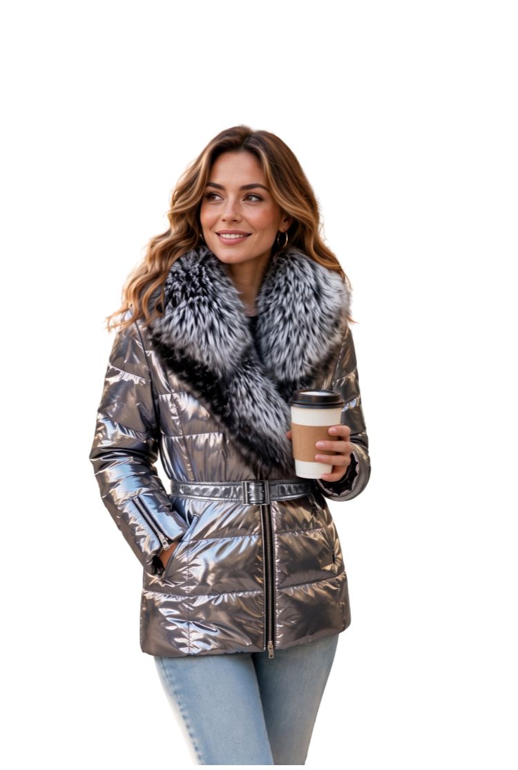 Perihan - Veste Matelassée Avec Col en Fausse Fourrure