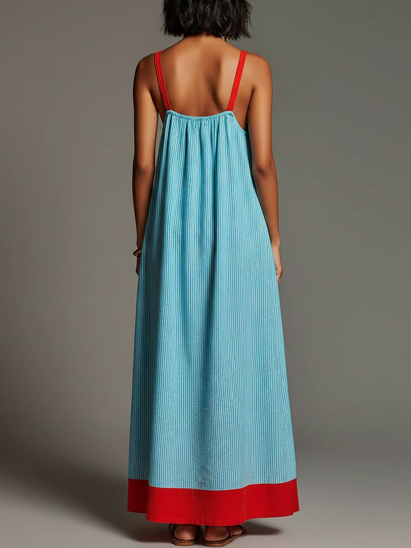 Sallina - Robe Longue Rayée Avec Contraste Rouge