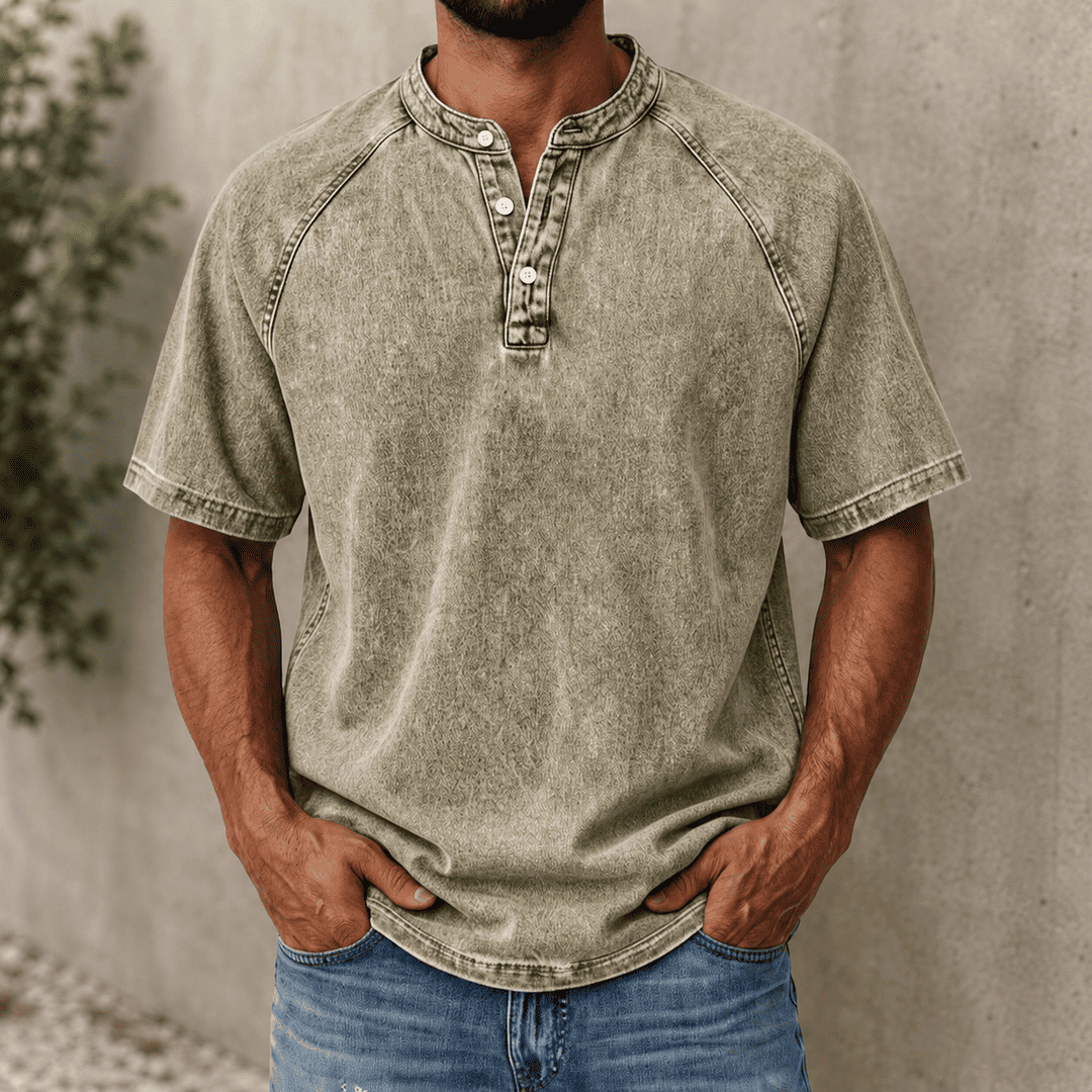 Zerric - Chemise Henley En Denim à Manches Courtes