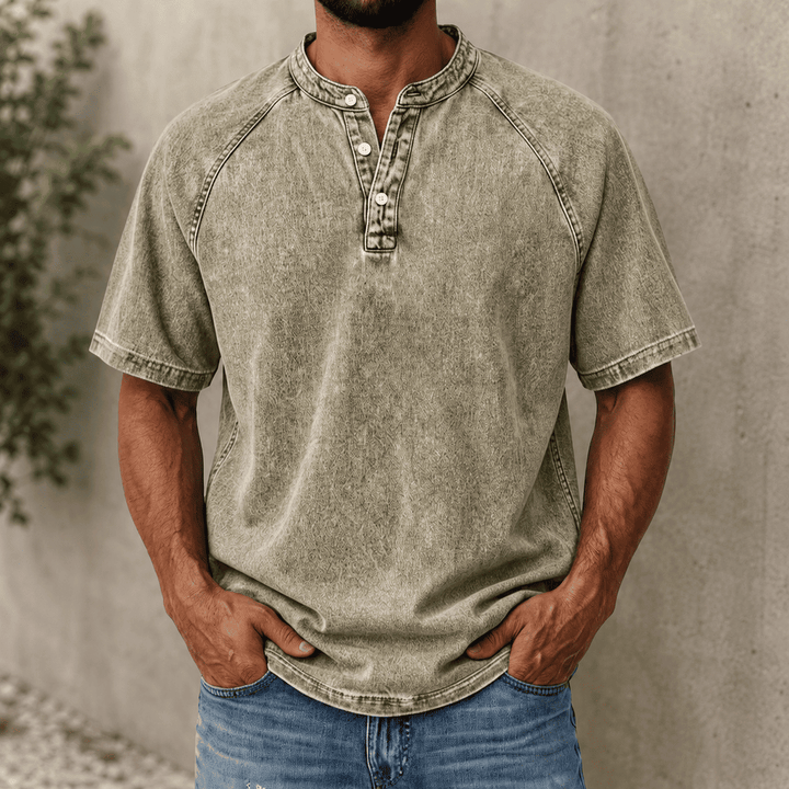Zerric - Chemise Henley En Denim à Manches Courtes