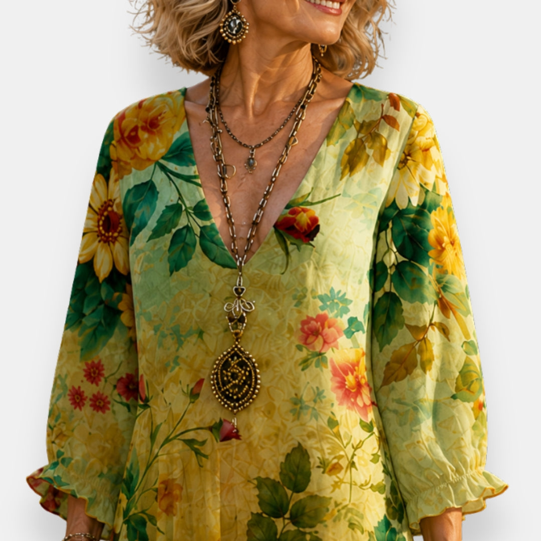 Emila - Robe Fluide à Motifs Floraux Et Col En V